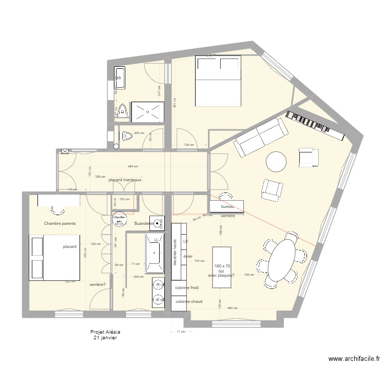 usa 2. Plan de 7 pièces et 94 m2