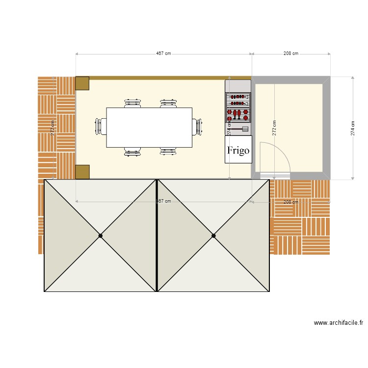 pool house. Plan de 2 pièces et 16 m2