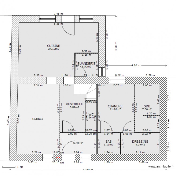 RDC AVEC OUVERTURES  BUANDERIE  CHAMBRE  SDB/WC ET SALON AVEC ENTREE. Plan de 0 pièce et 0 m2