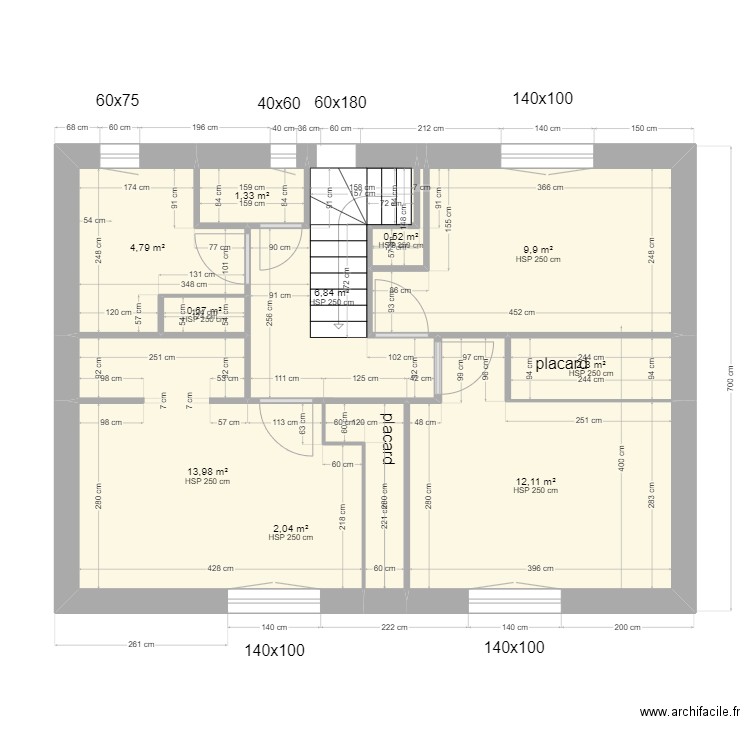 casa trets etage v7 placo. Plan de 10 pièces et 54 m2
