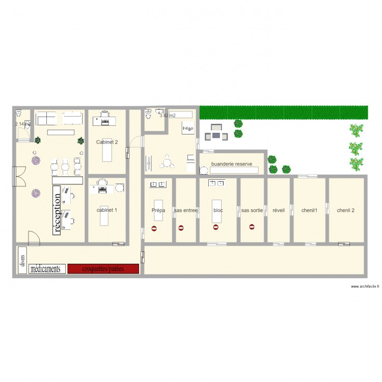 clinique vétérinaire Plan 16 pièces 217 m2 dessiné par bobine1309