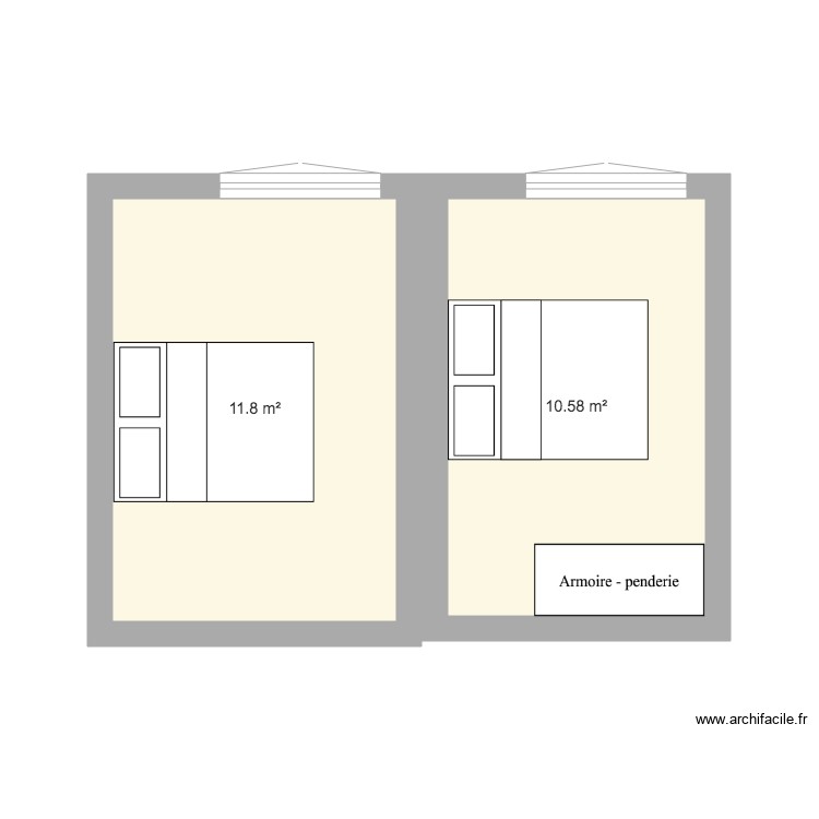 place du lit 2. Plan de 0 pièce et 0 m2
