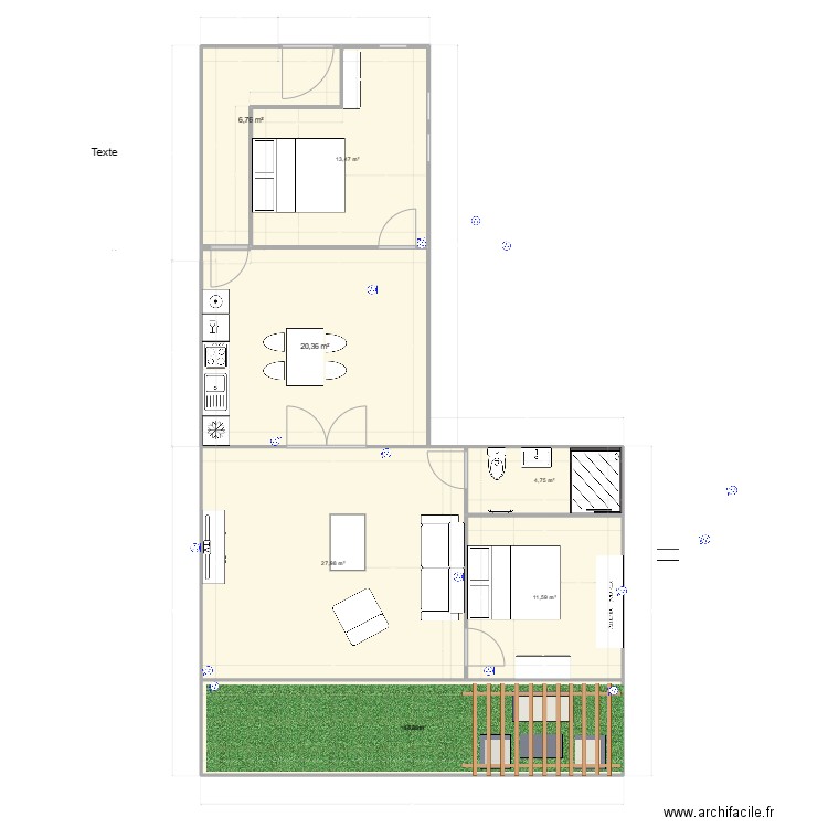 appart vert  f3 B. Plan de 7 pièces et 103 m2