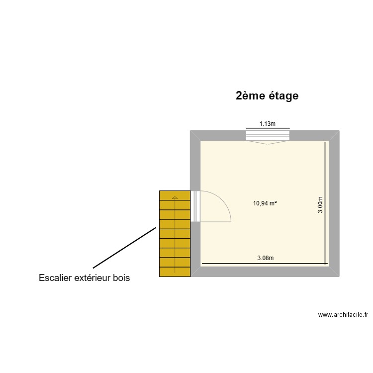 Plan 2eme étage Crégy. Plan de 1 pièce et 11 m2