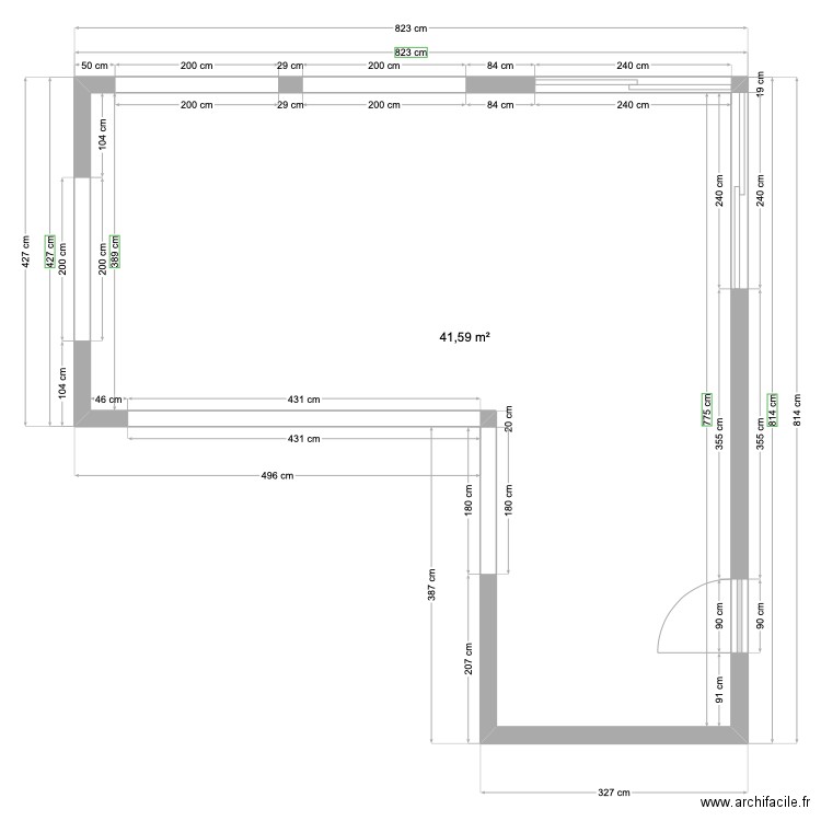 Paduwa. Plan de 1 pièce et 42 m2