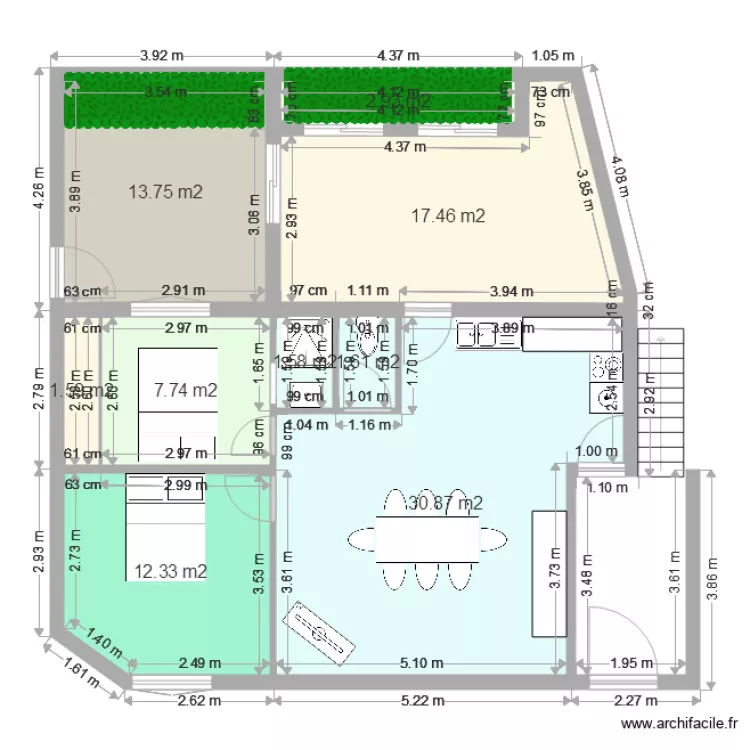 Plan T2 et T1 avec 2 Ch. Plan de 
