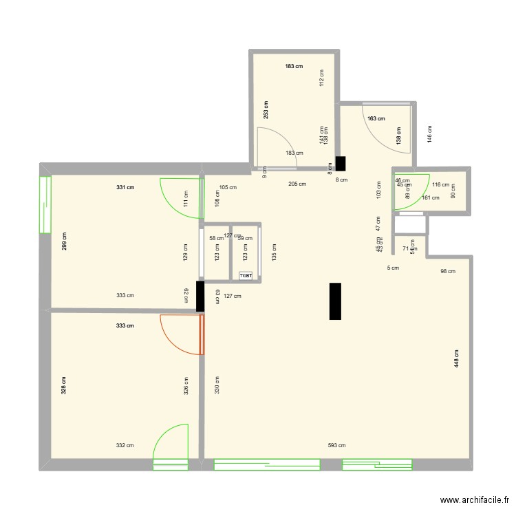 Flat Electrics. Plan de 7 pièces et 64 m2