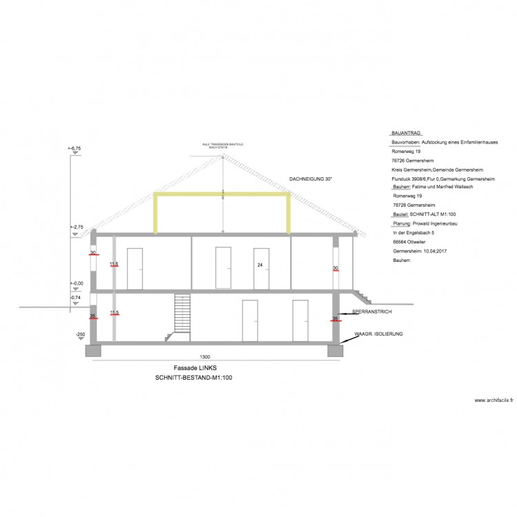 Wallasch  plan coupe existant 2. Plan de 0 pièce et 0 m2