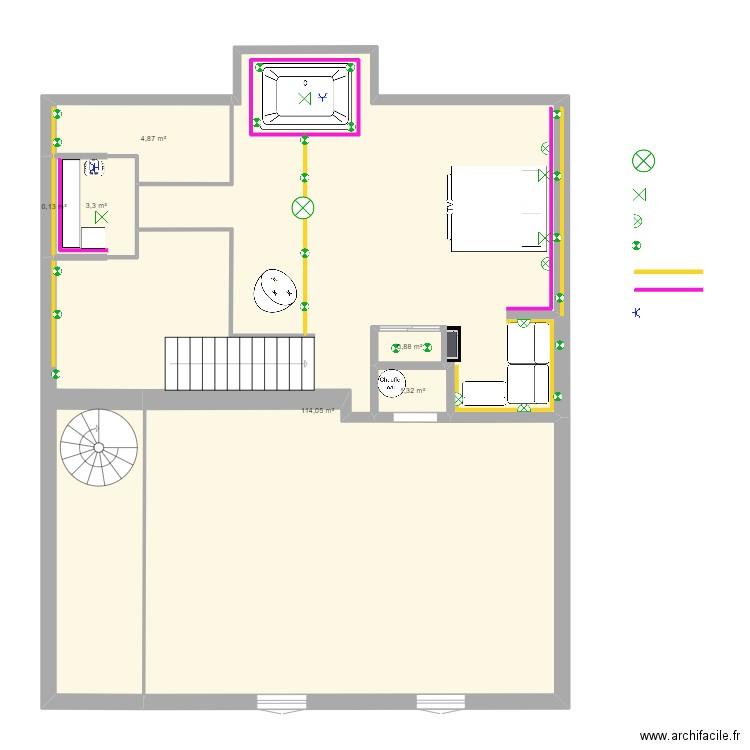 KetN 3  menzzanine 8 prise luminaires. Plan de 6 pièces et 125 m2