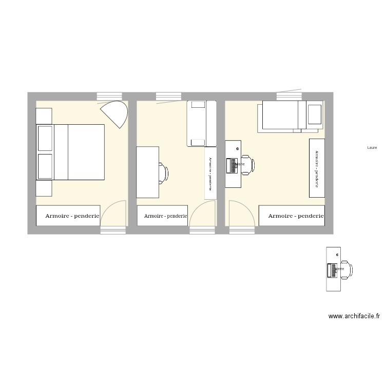 Cfe chbre 1. Plan de 3 pièces et 34 m2