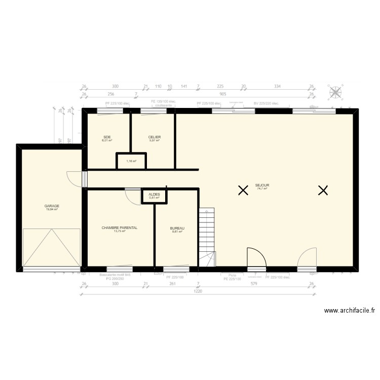 PLAN RDC PATOT SILVA. Plan de 8 pièces et 131 m2