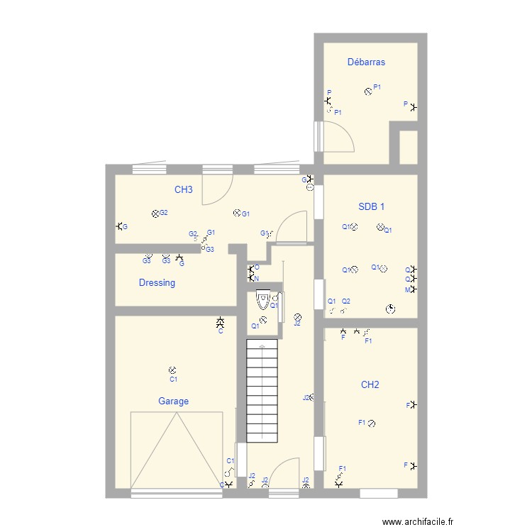 Schéma implantation RDC. Plan de 0 pièce et 0 m2