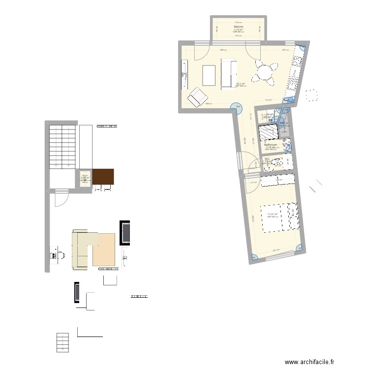 Dany's appartment. Plan de 8 pièces et 56 m2