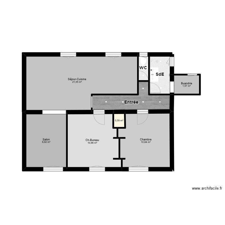 brut appartement. Plan de 6 pièces et 54 m2