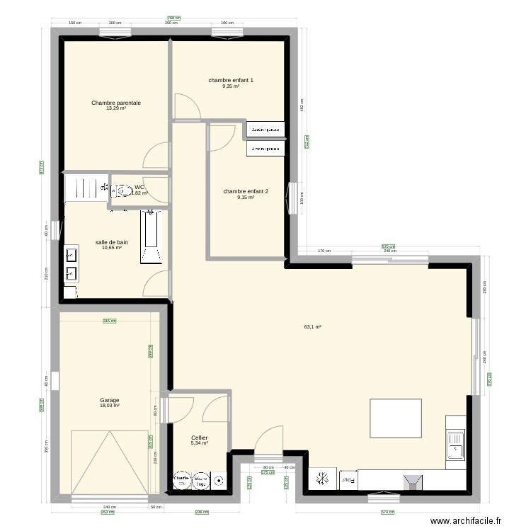 Plan maison . Plan de 8 pièces et 181 m2