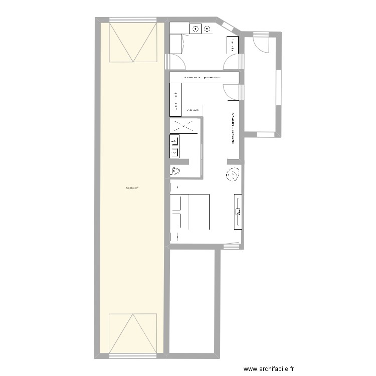 Mraydi. Plan de 1 pièce et 55 m2