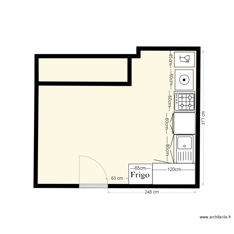 cuisine1. Plan de 2 pièces et 16 m2