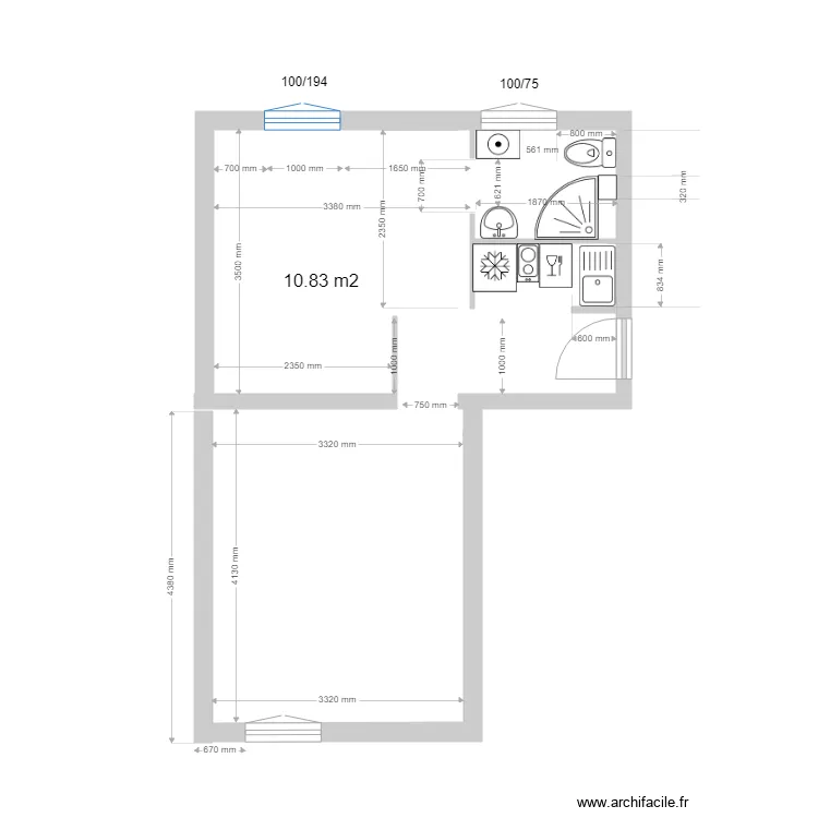 jeanny cuisine am&eacute;nag&eacute;e. Plan de 
