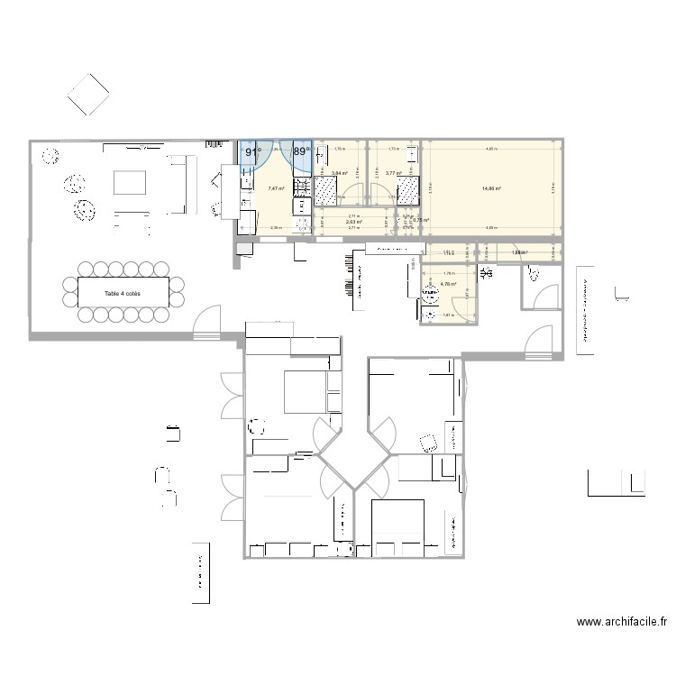 Loc2. Plan de 8 pièces et 40 m2