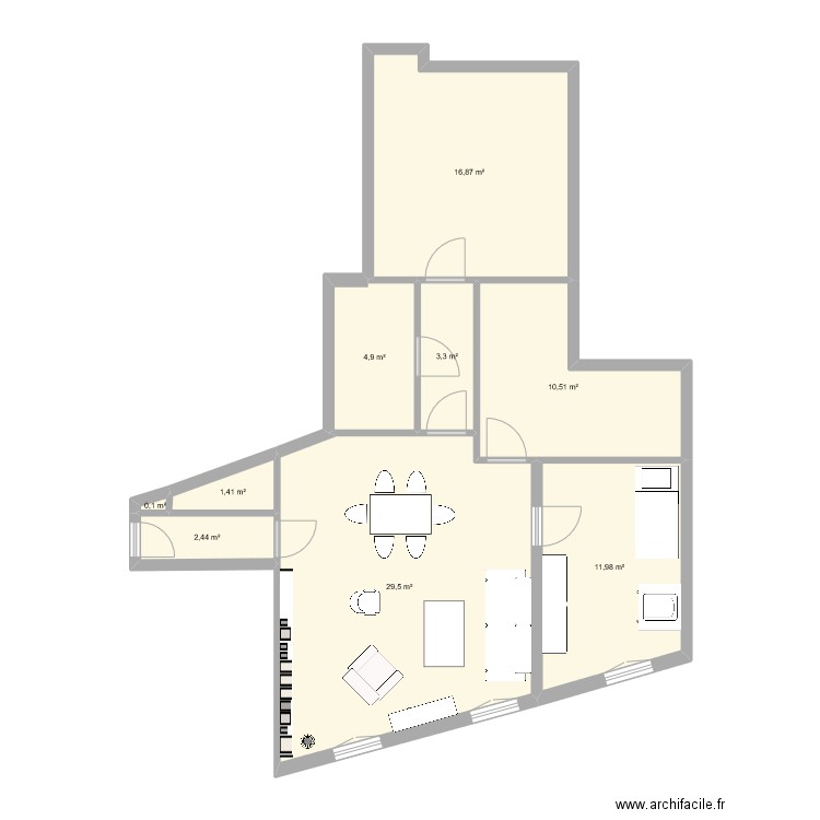 Aménagement avec travaux. Plan de 9 pièces et 81 m2