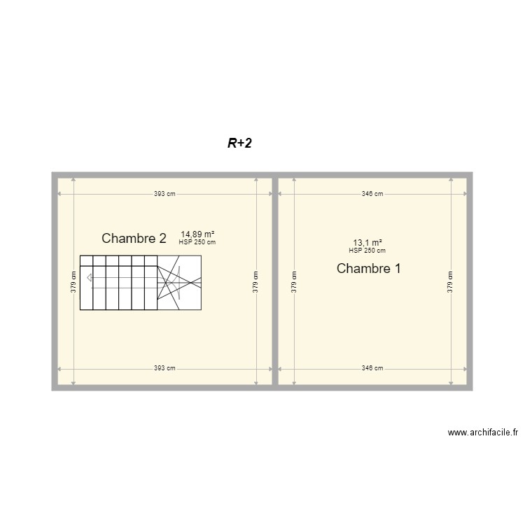 R+2. Plan de 2 pièces et 28 m2