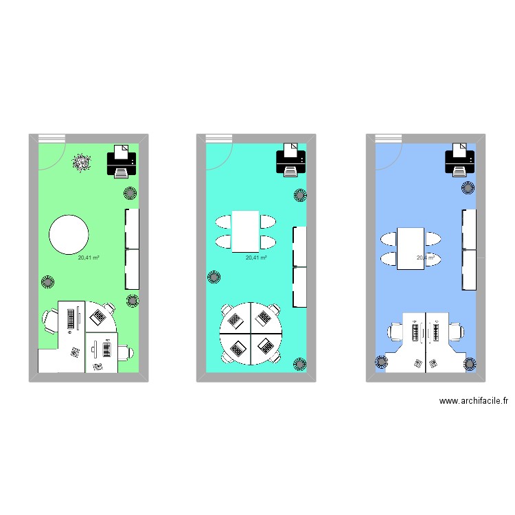 Bureau formateur. Plan de 3 pièces et 61 m2