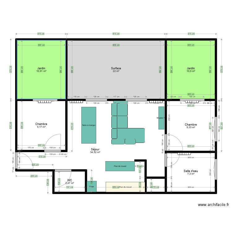 Appartement T3. Plan de 9 pièces et 108 m2