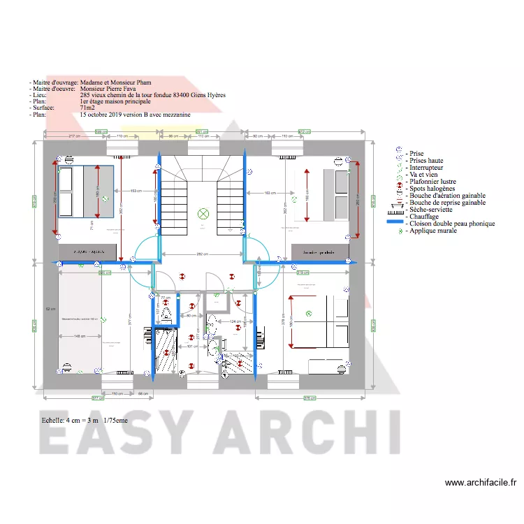 Plan Pham niveau 1 avec mezzanine. Plan de 