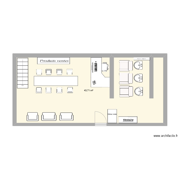 plan d'entreprise. Plan de 1 pièce et 44 m2