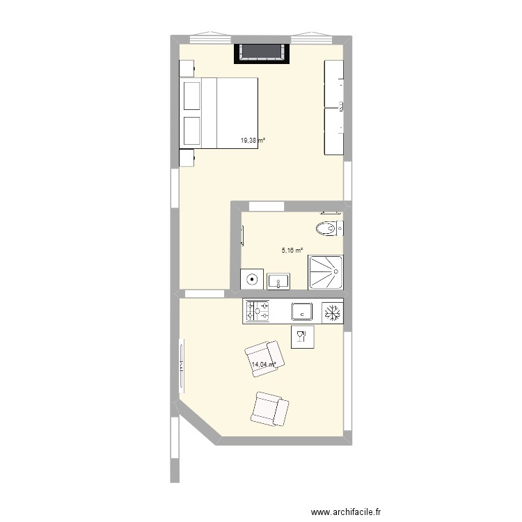 Plan Wemberghe. Plan de 3 pièces et 39 m2