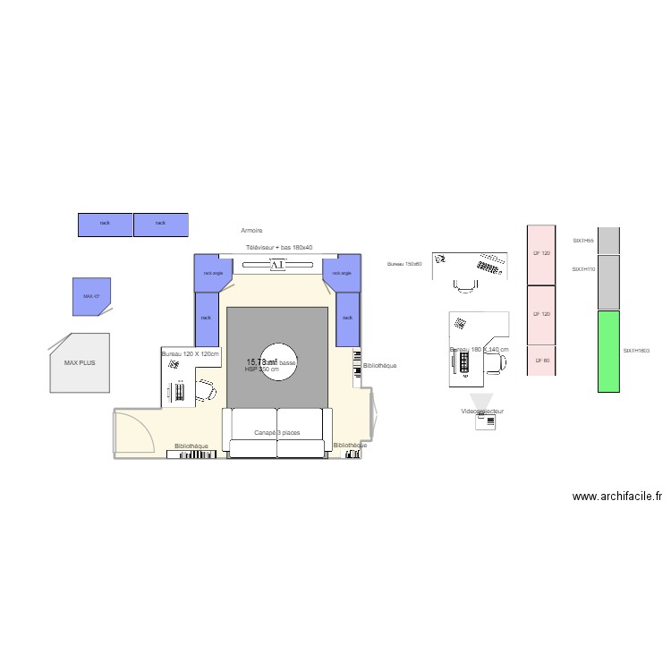Bureau Geek/cine Kentin #2. Plan de 1 pièce et 16 m2