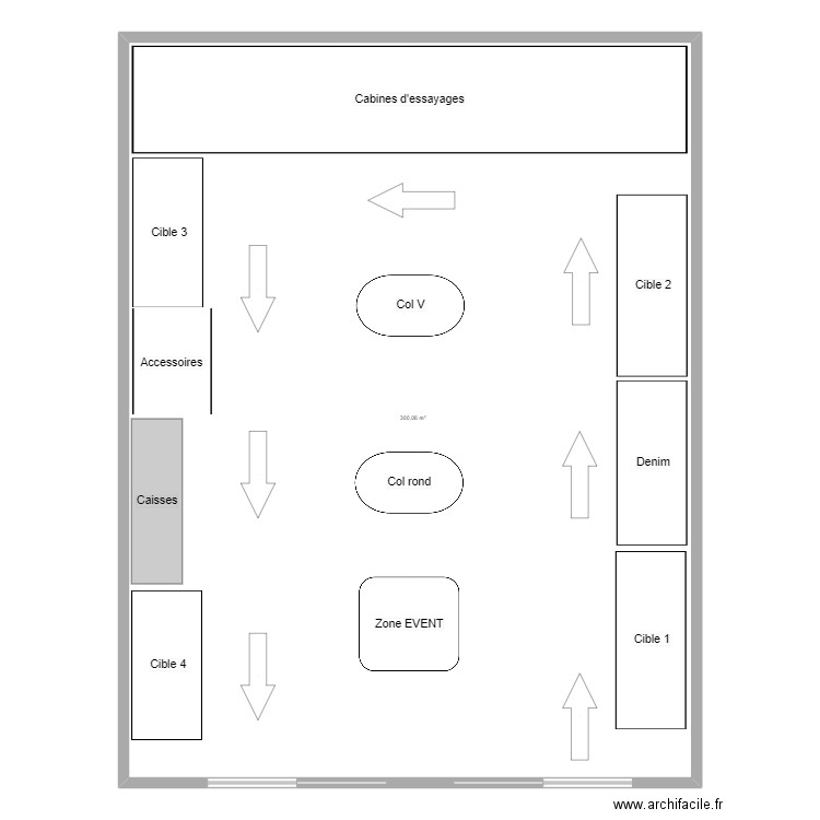 magasin. Plan de 1 pièce et 300 m2