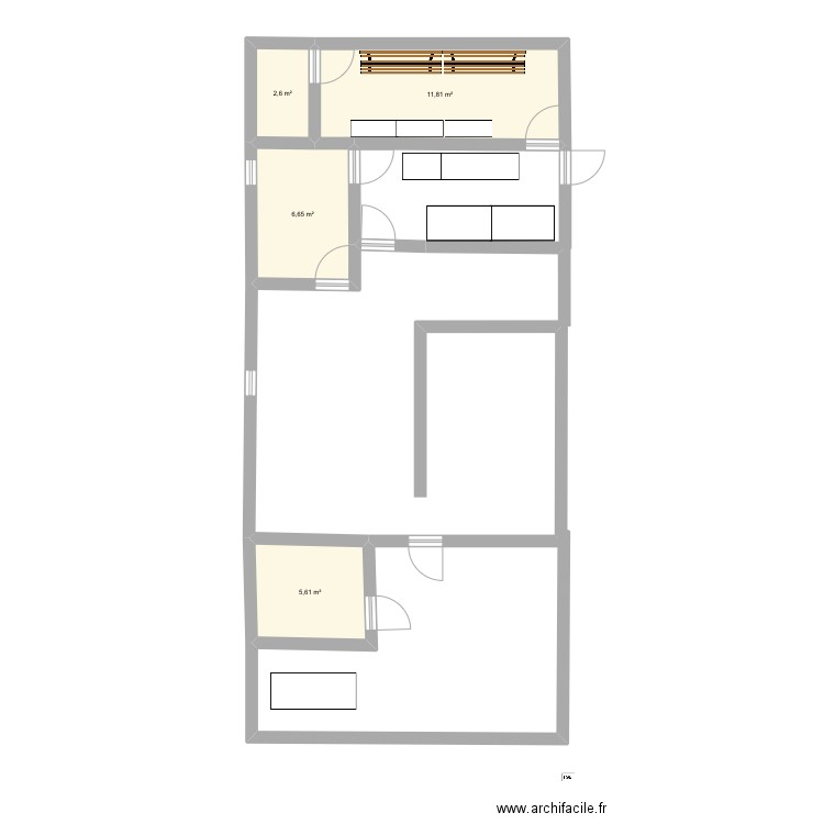 Labo ravine creuse. Plan de 4 pièces et 27 m2