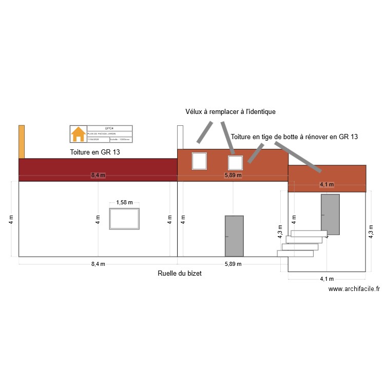 façade jardin. Plan de 0 pièce et 0 m2