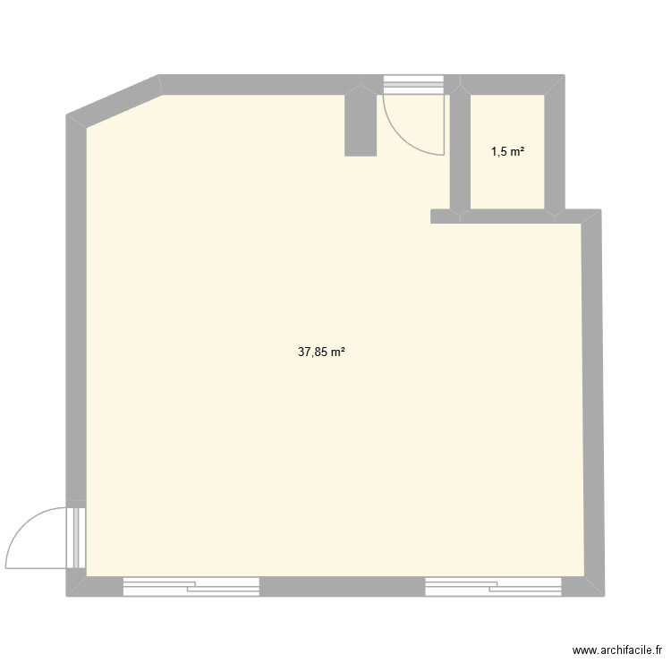 Cuisine. Plan de 2 pièces et 39 m2