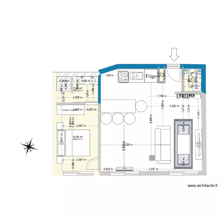 Cuisine. Plan de 4 pièces et 16 m²