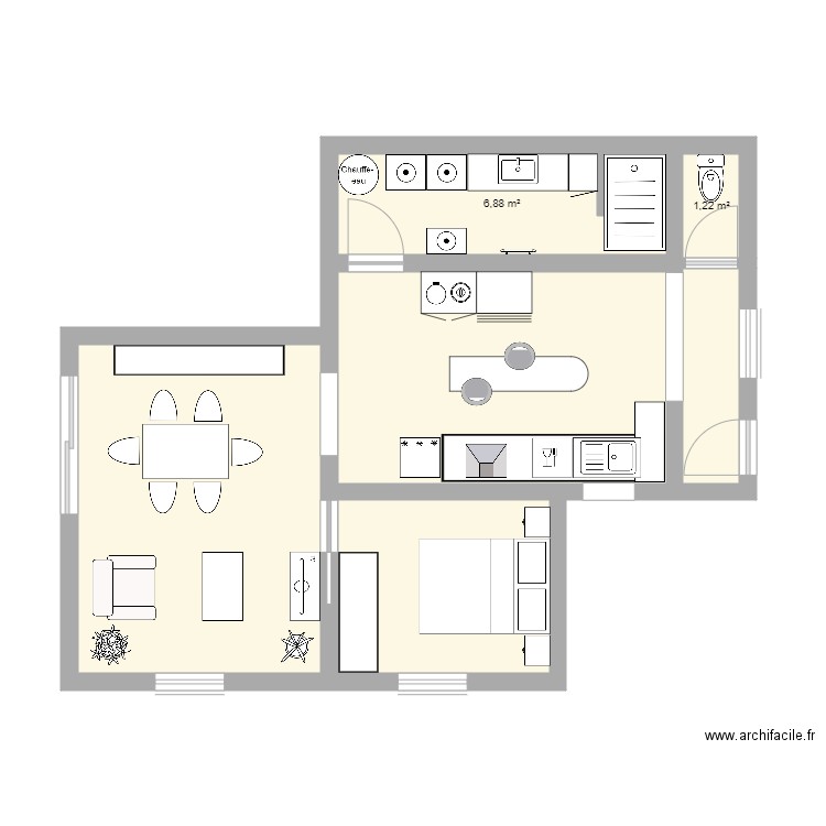 Ebauche 1. Plan de 6 pièces et 49 m2