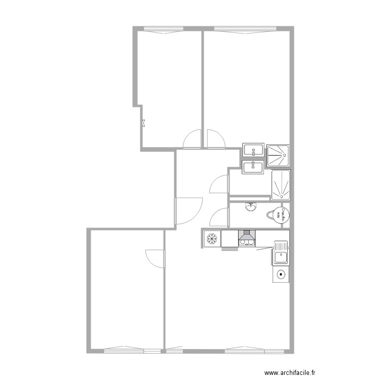 Aulnay Projet OVF 1 vide. Plan de 6 pièces et 61 m2