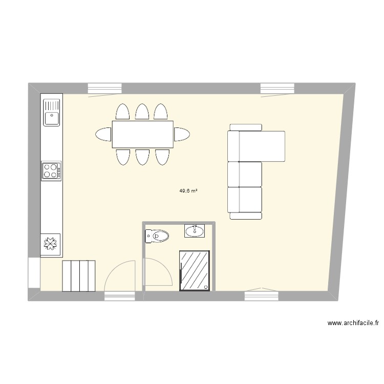 les gallands rdc. Plan de 1 pièce et 50 m2