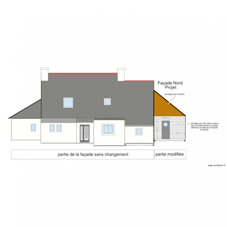 Façade nord projet avec remplacement porte garage. Plan de 0 pièce et 0 m2