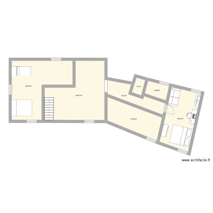 Landunvez etage. Plan de 7 pièces et 91 m2