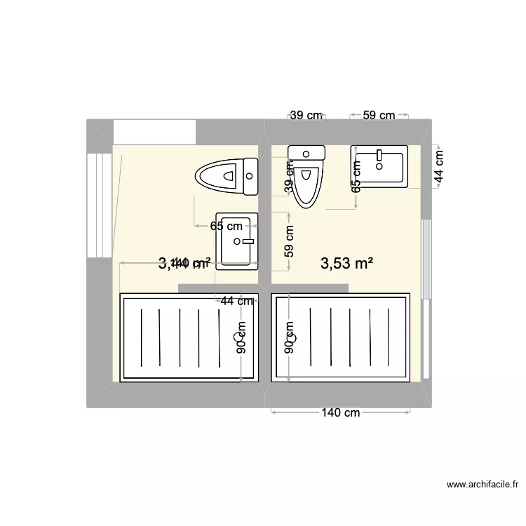 sdb double etage . Plan de 