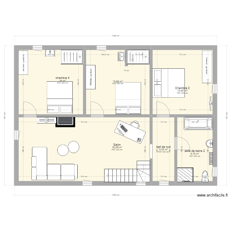 Pontos étage 3. Plan de 6 pièces et 93 m2