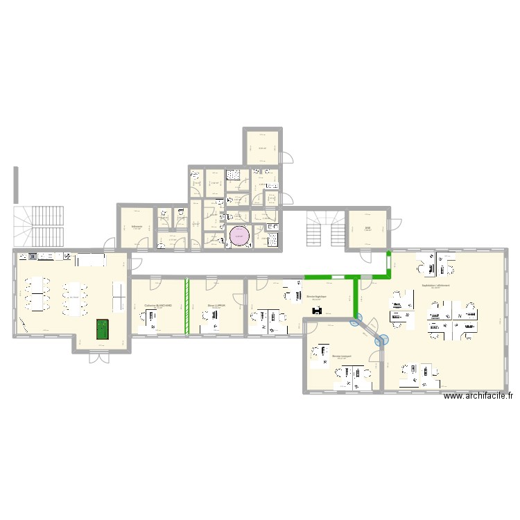 Bureaux RDC V3. Plan de 25 pièces et 288 m2