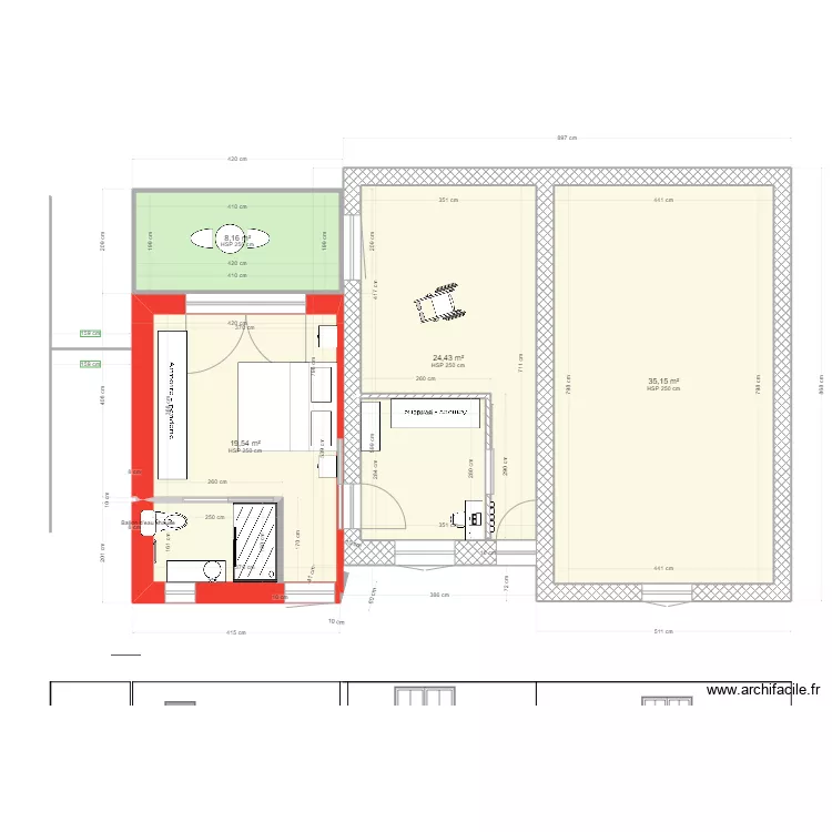 Extension chambre, salle de bain, dressing.. Plan de 