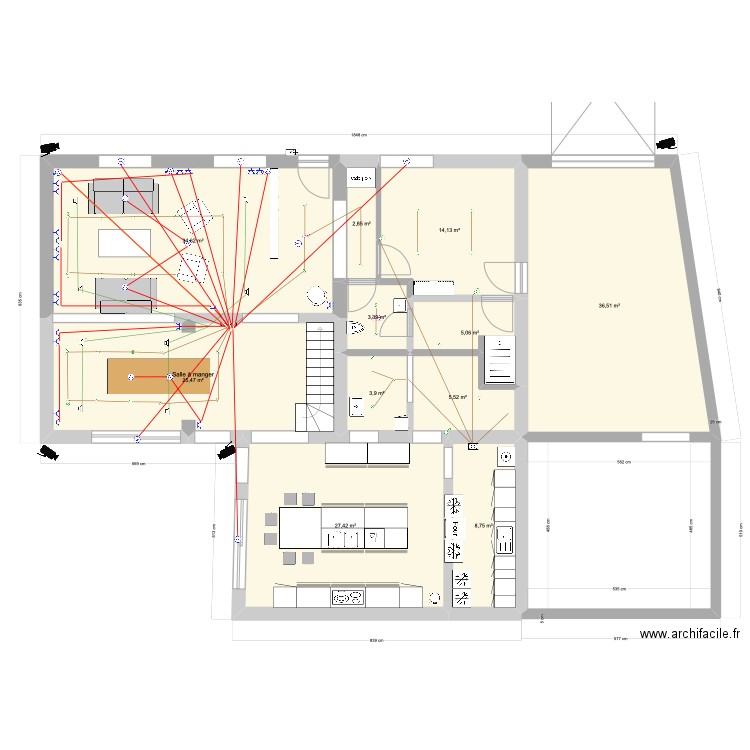 Electricité 2. Plan de 11 pièces et 168 m2
