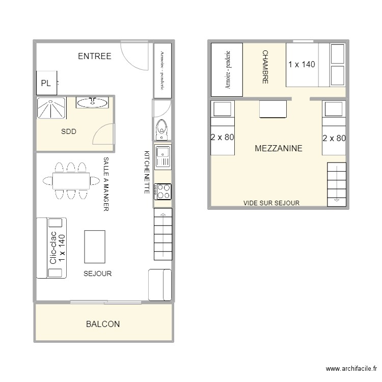 cla112 OK. Plan de 5 pièces et 28 m2