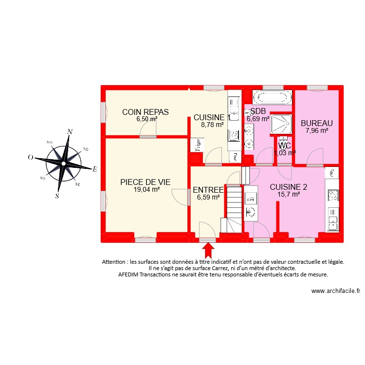 BI9101 rdc PASCAL. Plan de 19 pièces et 78 m2