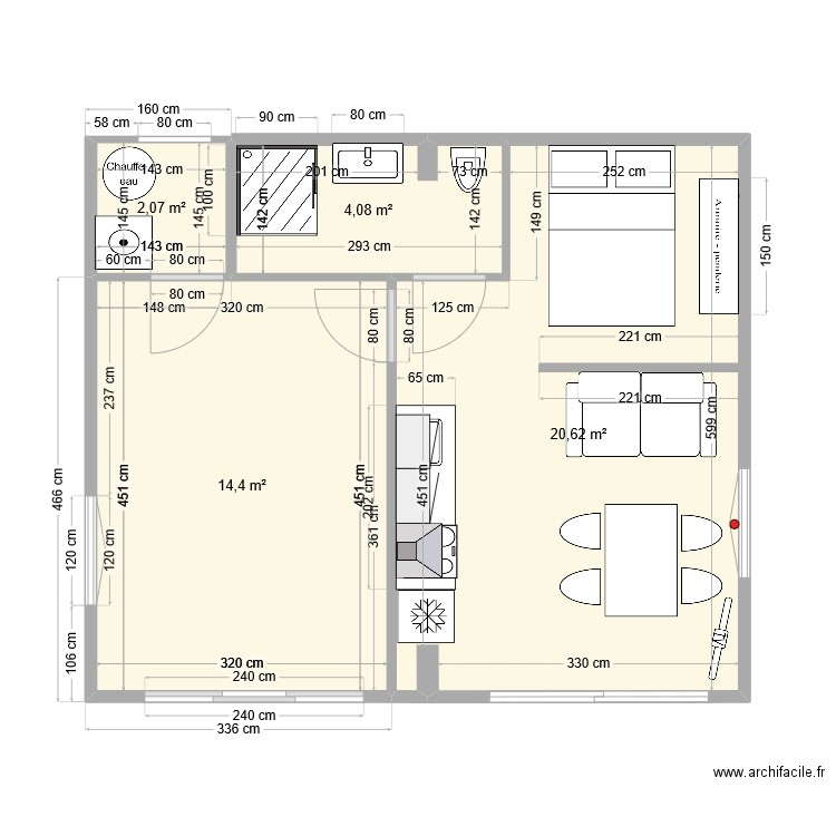 studion. Plan de 4 pièces et 41 m2