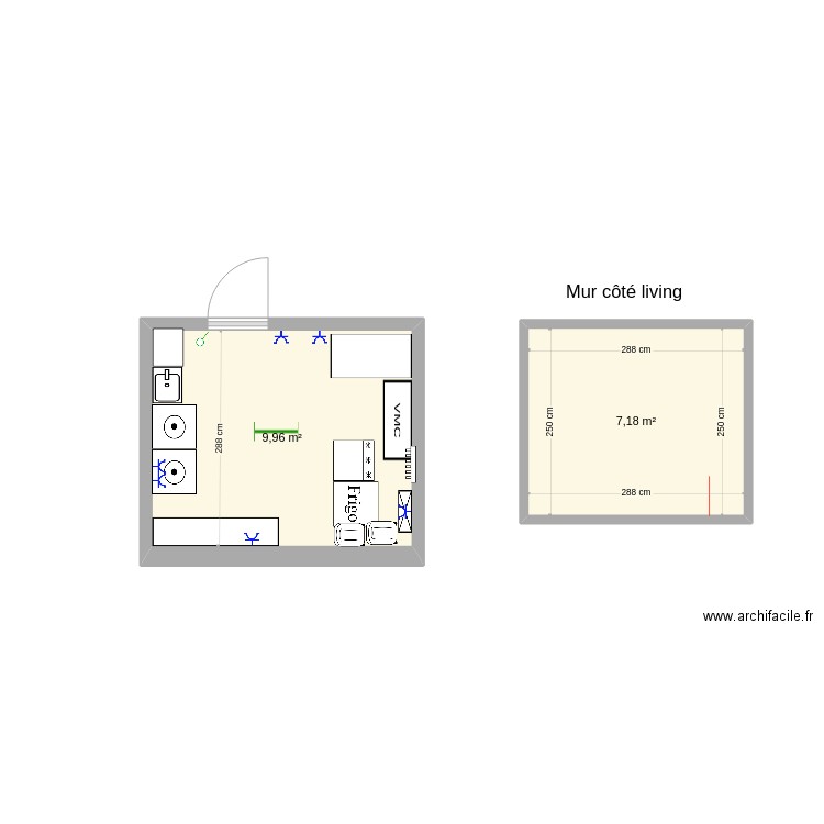 Buanderie. Plan de 2 pièces et 17 m2